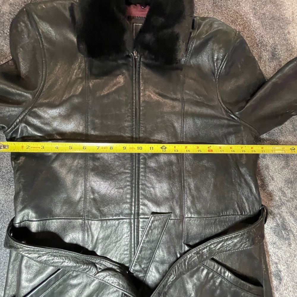 Adler Collection Genuine Lambskin Leather Jacket Belted Coat Black Size Medium - Picture 12 of 16